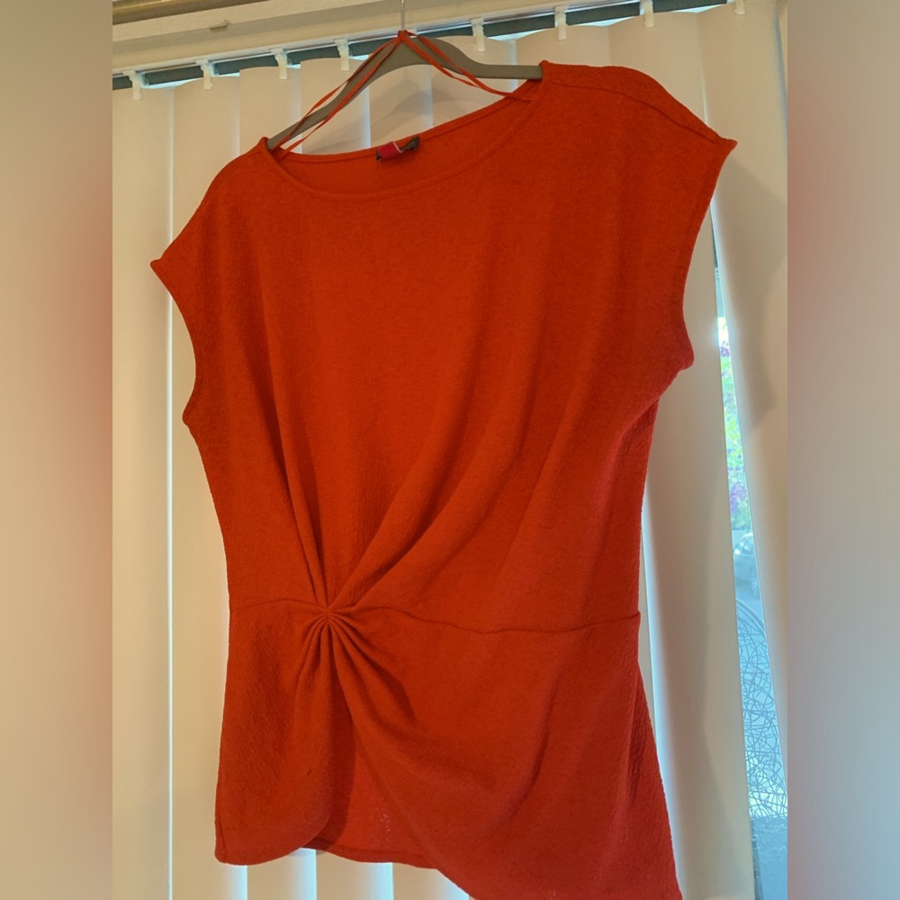 Vince Camuto - M - Red Blouse with Cap Sleeves and ruched detail.
